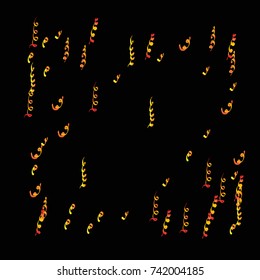 Gold bright Confetti and serpentine set, bright colorful background, cute and fun decoration.Vector illustration for celebration, party, festive, holiday.Black background.Design for cards,invitations 