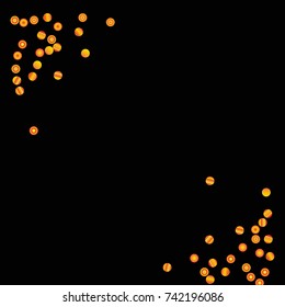 Gold bright Confetti and serpentine set, bright colorful background. Vector illustration for celebration, party, festive, holiday. Astral Design. Black background. Design for cards, invitations 