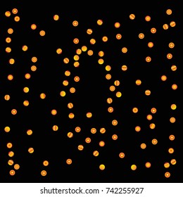 Gold bright Confetti and serpentine set, bright colorful background, cute and fun decoration. Vector illustration for celebration, party, festive, holiday. Astral Design. Black background.