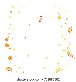 Gold bright Confetti and serpentine set, bright colorful background, cute and fun decoration. Vector illustration for celebration, party, festive, holiday. Design for cards, invitations 