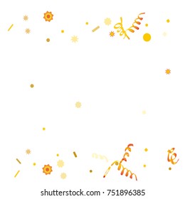 Gold bright Confetti and serpentine set, bright colorful background, cute and fun decoration. Vector illustration for celebration, party, festive, holiday. Design for cards, invitations 