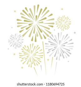gold   bright firework white background  can be use for celebration  party    new year event  vector illustration
