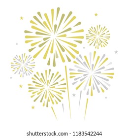 gold and bright firework on white background, can be use for celebration, party, and new year event. vector illustration