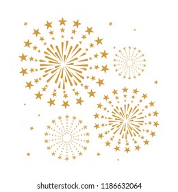 gold and bright firework on white background, can be use for celebration, party, and new year event. vector illustration