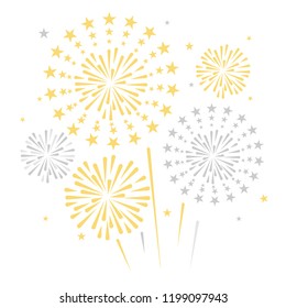 gold and bright firework on white background, can be use for celebration, party, and new year event. vector illustration