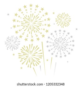 gold and bright firework on white background, can be use for celebration, party, and new year event. vector illustration