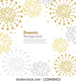 gold and bright firework on white background, can be use for celebration, party, and new year event. vector illustration