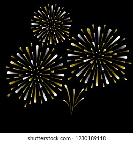 gold and bright firework on white background, can be use for celebration, party, and new year event. vector illustration