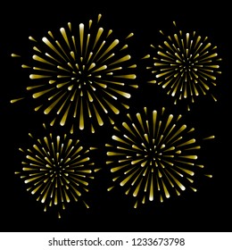 gold and bright firework on white background, can be use for celebration, party, and new year event. vector illustration