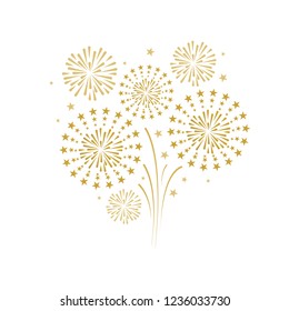 gold and bright firework on white background, can be use for celebration, party, and new year event. vector illustration