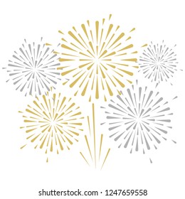 gold and bright firework on white background, can be use for celebration, party, and new year event. vector illustration