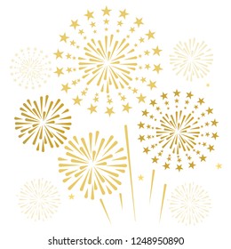 gold and bright firework on white background, can be use for celebration, party, and new year event. vector illustration