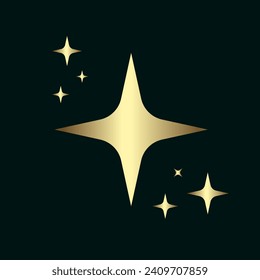 Gold bright stars, set of golden stars, Star with 6 corners, premium stars on Dark background, vector illustration