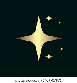 Gold bright, wink stars, set of golden wink stars, Star with 6 corners, premium stars on Dark background, vector illustration