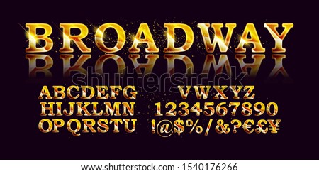 Gold Broadway font. Vector illustration 10 eps