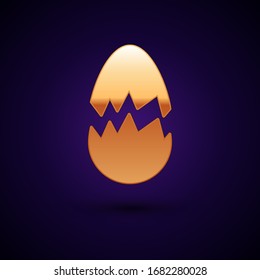 Gold Broken egg icon isolated on black background. Happy Easter.  Vector Illustration