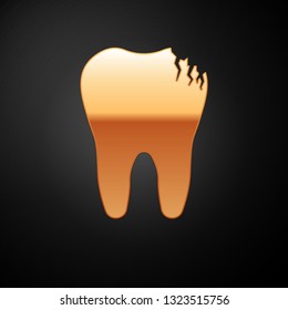 Gold Broken tooth icon isolated on black background. Dental problem icon. Dental care symbol. Vector Illustration