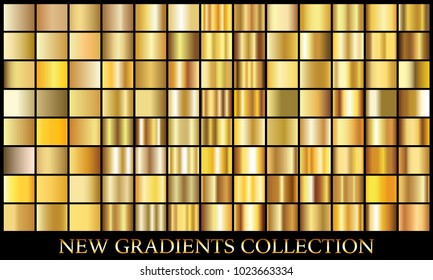 Gold bronze gradient set background vector icon texture metallic illustration for frame, ribbon, banner, coin and label. Realistic abstract golden design seamless pattern. Elegant light shine template