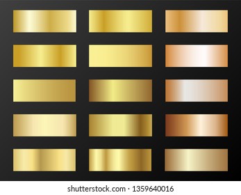 Gold und Bronze Farbverläufe VektorMega Set. Metallische Gold-Folie Textur Farbverlauf-Schablonen Schablonen. Die Kollektion glänzender metallischer Farbverläufe für Hintergründe, Umschläge, Rahmen, Banner, Münzen, Etiketten, Flyer.