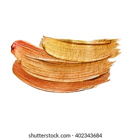 Gold Bronze Metal Foil Glitter Brush Stroke. Golden Stroke Vector Design Illustration. Foil Shiny template. Pearl Gloss Design. Watercolor Metallic Paint Texture 