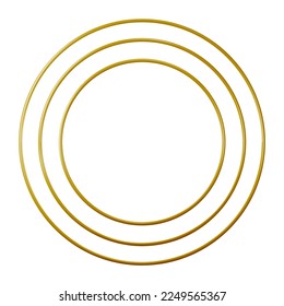 Gold, bronze metal rings. Thin circle frames as award badge, shiny button, first trophy, medal ellipse or border frame.