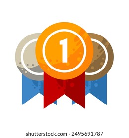 gold, bronze and silver medal - vector icon

