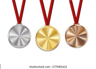 Gold bronze and silver medals. Medallions vector without number. Champion's empty reward.