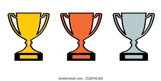 Gold, bronze, silver prize award First prize. Cartoon winner trophy icon. Vector champion sport logo or pictogram. Cup symbol of victory event. winnaar awards