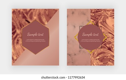 Gold bronze sparkle marble cards. Geometric design with shapes. Trendy metallic background for celebration, flyer, placard, party, social media, invitation, birthday, wedding, card, banner, poster 

