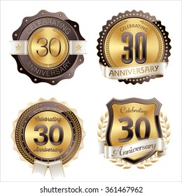 Gold and Brown Anniversary Badges 30th Years Celebrating.