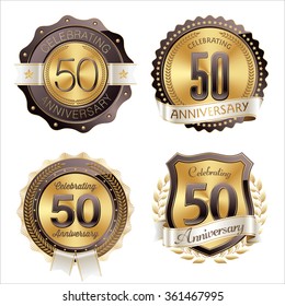 Gold and Brown Anniversary Badges 50th Years Celebrating.