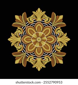 Patrón de flor de grabado de flores doradas y marrones