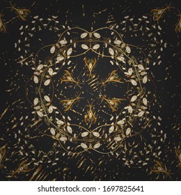 Gold brown and gray floral ornament in baroque style. Gold Wallpaper on texture background.Damask pattern repeating background. Golden element on brown and gray colors.