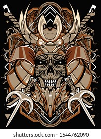 gold brown samurai skull warrior modern sacred geometry for t shirt design