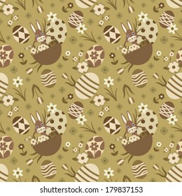 Gold and brown vector seamless pattern background with Easter related elements