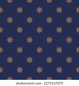 Gold brown yacht helm boat steering wheel sailing navigation symbol vector seamless pattern. Nautical equipment. Vessel helm flat icon, ship steering wheel sign marine ornament.
