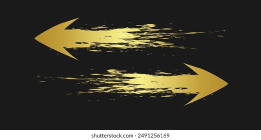 Flechas de pincel doradas a la izquierda y derecha. Ilustración vectorial.