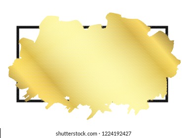 Gold brush in black rectangle frame isolated white background. Border golden grunge ink. Luxury smooth design banner, Happy New Year card, Christmas template. Splash stroke stain Vector illustration