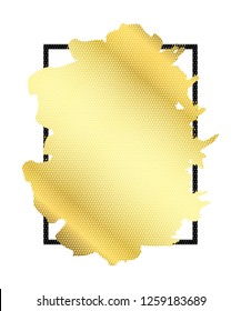 Gold brush in black rectangle frame isolated white background. Border golden grunge ink. Luxury smooth design banner, Happy New Year card, Christmas template. Splash stroke stain Vector illustration