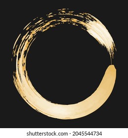 Gold brush design circle frame on black background