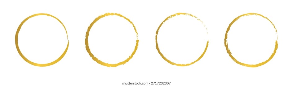 Escova de ouro. Círculo de desenho à mão definido. Círculos de pincel. Textura aquarela. Vetor