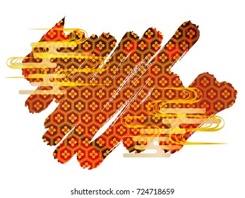 Gold brush and Japanese pattern material