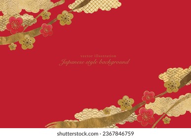 Gold brush line and Japanese pattern cloud pattern background