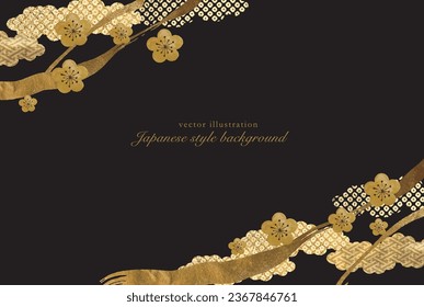 Gold brush line and Japanese pattern cloud pattern background