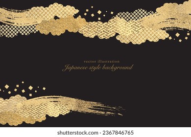 Gold brush line and Japanese pattern cloud pattern background