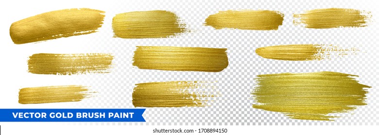 Gold Brush Paint With Glitter Texture. Vector Golden Stroke Background For Christmas Luxury Design.