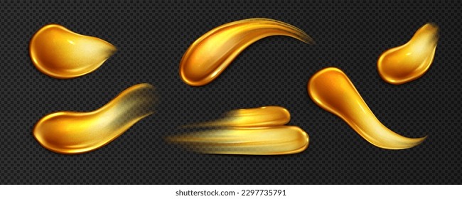Gold brush paint stroke stain with glitter vector abstract texture. Golden metal color smear art design. Luxurt shiny smudge element template set. Blank hand drawn acrylic brushstroke illustration