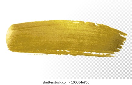 Goldener Pinselstrich. Vektorgoldener Farbabstrich auf transparentem Hintergrund. Glitter-Goldbanner mit glänzender Textur für Banner, Einladungs-, Hochzeit- oder Halbtagskarten-Vorlage