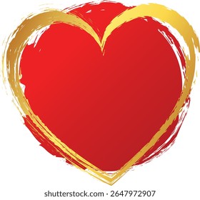 gold brush painted stamp heart frame banner - Valentine's Day concept