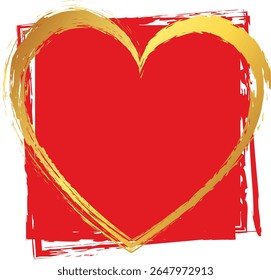 gold brush painted stamp heart frame banner - Valentine's Day concept